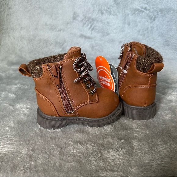 Wonder Nation Hiker Boots Baby Toddler Girls Size 2 Brown‎ Side Zip Booties - Picture 5 of 9